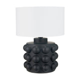 Serenity Black Bobbled Ceramic Large Table Lamp Base, 36cm, with a raised sphere-textured body and white drum shade, shown on a plain white background.