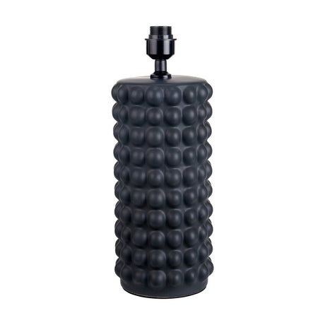 Sohan black bobbled ceramic tall table lamp base, 48cm, with cylindrical textured body and black lamp fitting, shown on a plain white background.