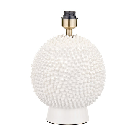 Wrenley cream ceramic table lamp base, 37cm tall, with a spiky sea urchin textured body, round base, and antique brass fitting, shown on a plain white background.