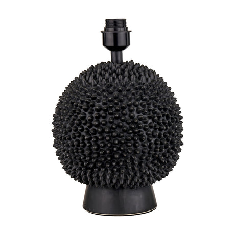 Wrenley black ceramic table lamp base, 37cm, with a spiky sea urchin-textured spherical body, tapered round foot, and black fitting, shown on a plain white background.