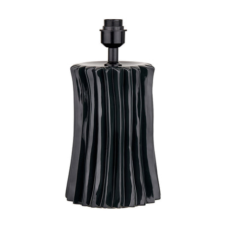 Devony Black Pleated Ceramic Table Lamp with Linen Cylinder Shade