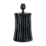 Devony Black Pleated Ceramic Table Lamp Base, 38cm, with vertically ribbed cylindrical body and black lamp holder fitting, shown on a plain white background.