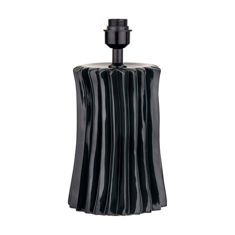 Devony Black Pleated Ceramic Table Lamp Base, 38cm, with vertically ribbed cylindrical body and black lamp holder fitting, shown on a plain white background.
