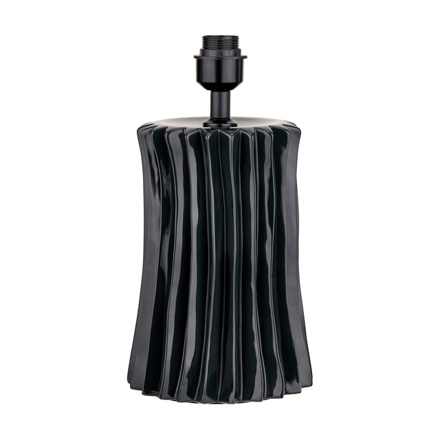 Devony Black Pleated Ceramic Table Lamp Base, 38cm, with vertically ribbed cylindrical body and black lamp holder fitting, shown on a plain white background.