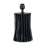 Devony Black Pleated Ceramic Table Lamp Base, 38cm tall with a fluted cylindrical body and black lamp fitting, shown on a plain white background.