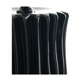 Close-up of the Devony Black Pleated Ceramic Table Lamp Base, 38cm, showing vertical ribbed detailing and glossy black finish against a white background.