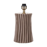 Devony Taupe Pleated Ceramic Table Lamp Base, 38cm, with vertical ribbed texture and antique brass fitting, shown against a plain white background.