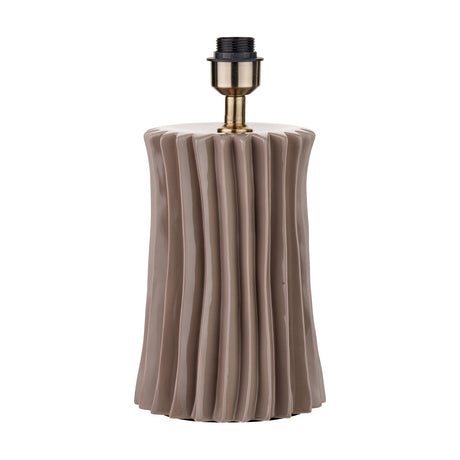 Devony Taupe Pleated Ceramic Table Lamp Base, 38cm, with vertical ribbed texture and antique brass fitting, shown against a plain white background.