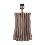 Devony Taupe Pleated Ceramic Table Lamp Base, 38cm, with vertical fluted design and antique brass fitting, shown on a plain white background.