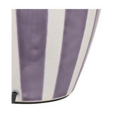 Close-up of the Priscilla ceramic table lamp base, 33cm, showing lilac and white vertical stripes with a glossy finish.