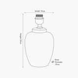 Line drawing of the Priscilla ceramic table lamp base with E27 fitting, showing height 33cm, width 19cm, and base diameter 19cm on a plain background.