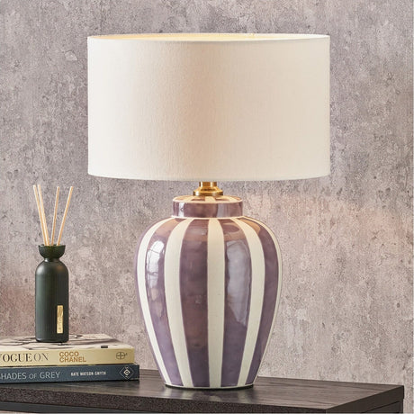 Priscilla Lilac Stripped Ceramic Table Lamp Base - 33cm