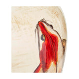 Close-up of the Emerayn Koi ceramic table lamp base, 46cm, showing a hand-painted koi fish in red and orange on a cream, ink-splattered glaze.