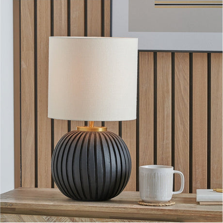 Ezekiel Black Terracotta Textured Ball Table Lamp - 48cm