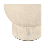 Close-up of the Althea Sandstone Table Lamp's rounded base, showing a textured sand-coloured sphere on a cylindrical marble-effect plinth, on a plain white background.