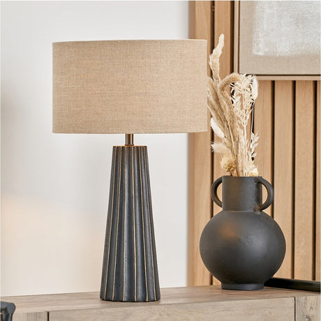 Draydon Black Wash Mango Textured Cone Table Lamp - 51cm