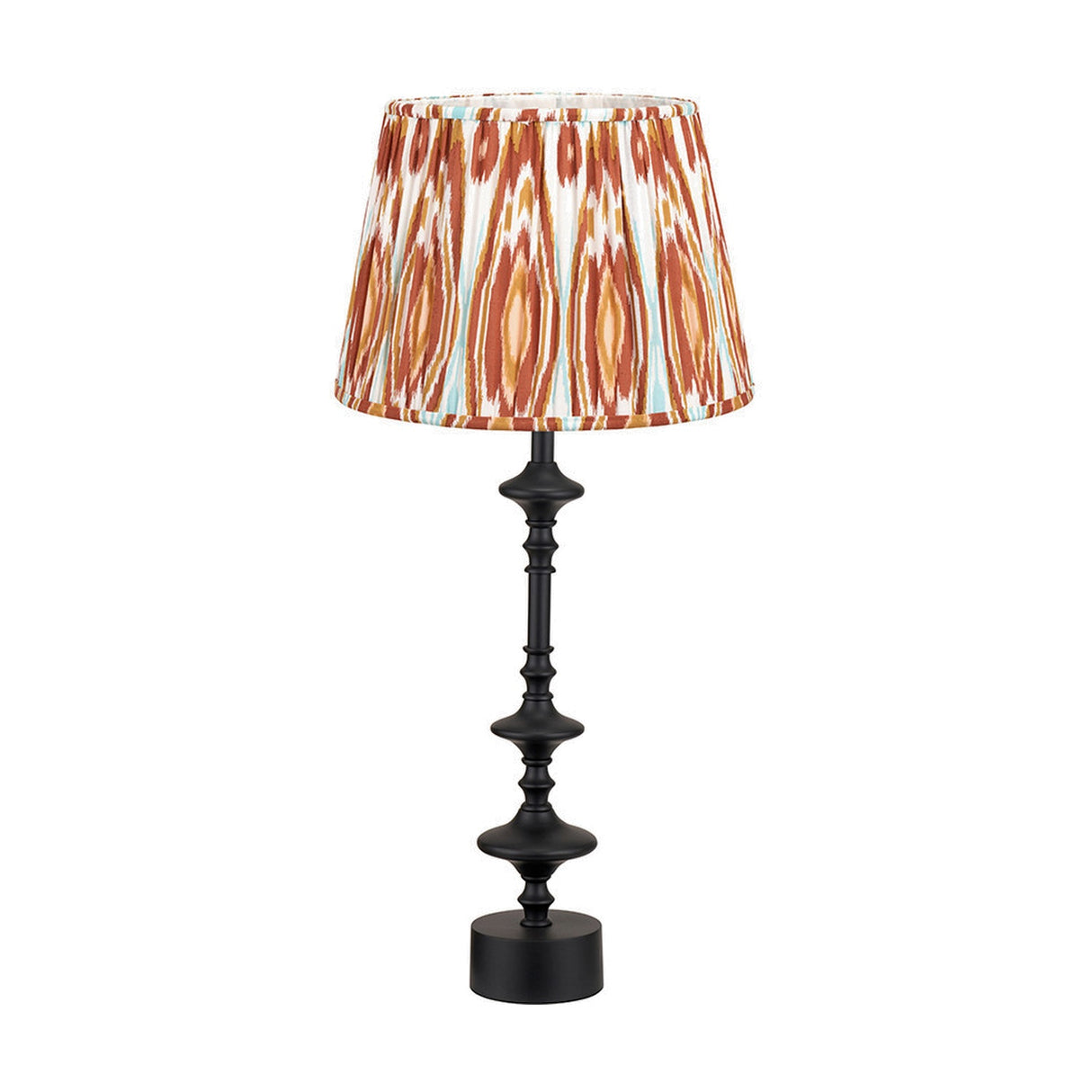 Emilio Matt Black Candlestick Table Lamp with Cinnamon Ikat Shade