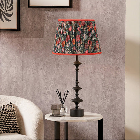 Emilio Matt Black Candlestick Table Lamp with Red Floral Shade