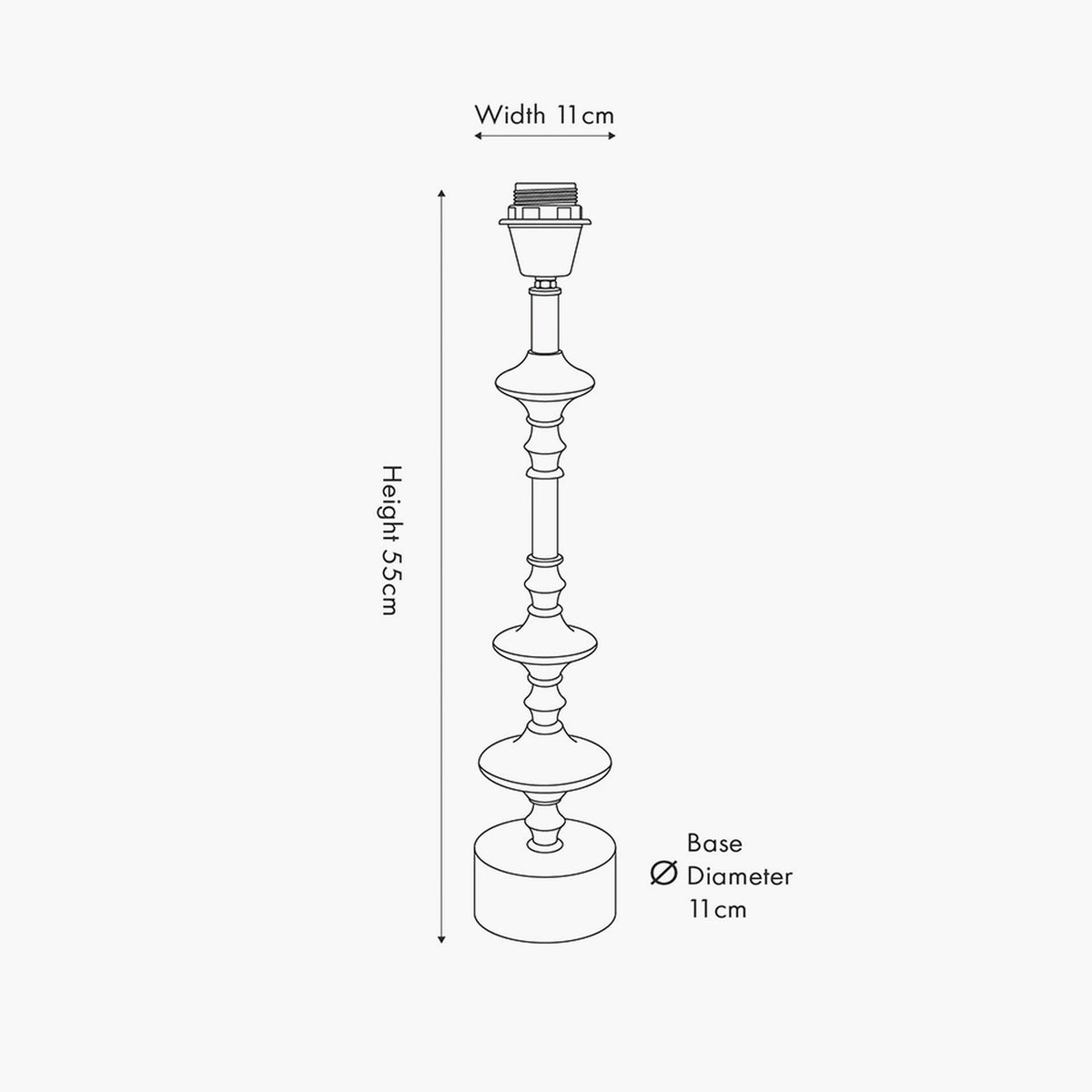 Emilio Matt Black Candlestick Table Lamp Base - 55cm