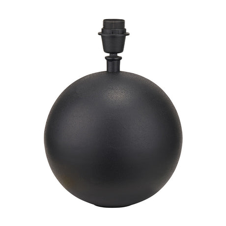 Benio table lamp base, matt black spherical metal body with textured finish and E27 lamp holder, shown without shade on a plain white background.