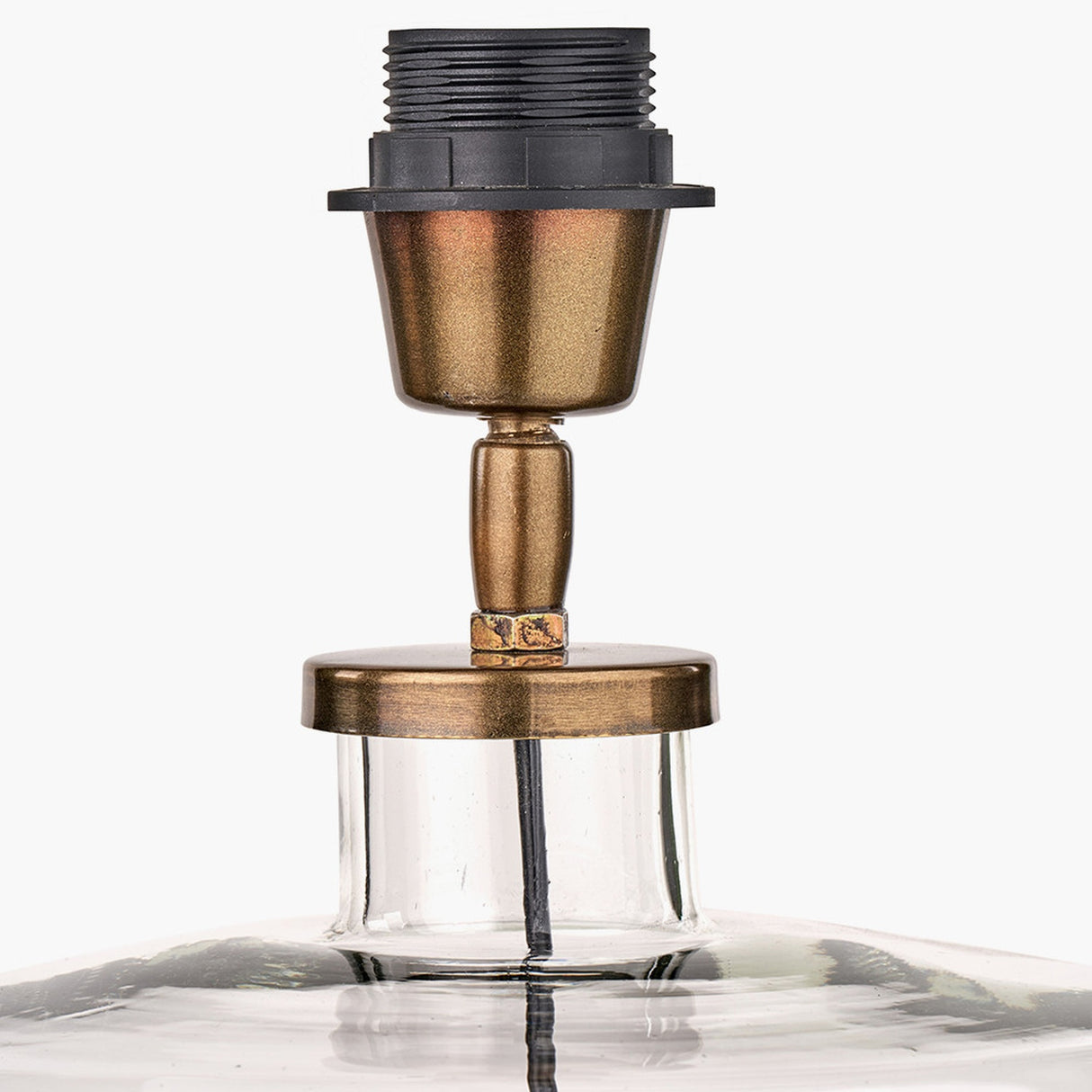 Josie Clear Glass & Antique Brass Table Lamp with Cream Calico Shade