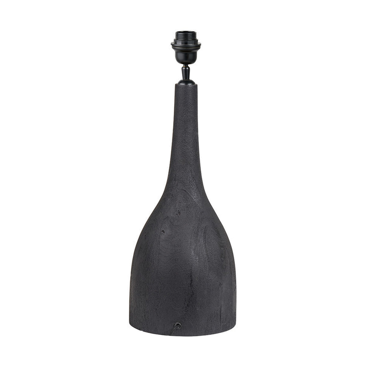 Corella Black Mango Curved Table Lamp Base, 54cm, with a bottle-shaped wood body and black metal fitting, shown on a plain white background.