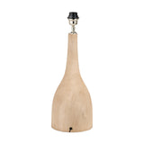 Corella Mango Curved Table Lamp Base, 54cm, with a bulbous tapered wood body in natural finish and nickel and black fitting, shown on a plain white background.