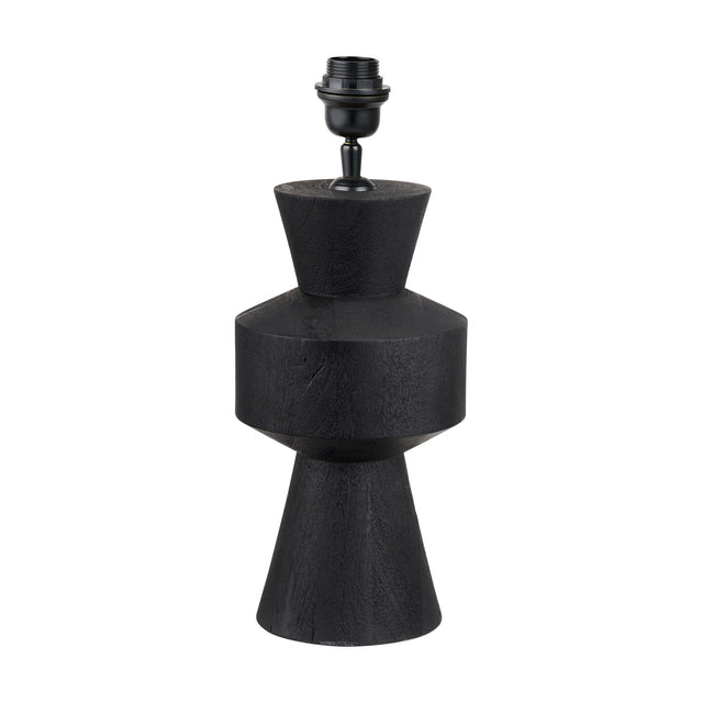 Koa Black Mango Contemporary Table Lamp Base, 43cm, with sculptural stacked geometric wood forms and black metal fitting, shown on a plain white background.