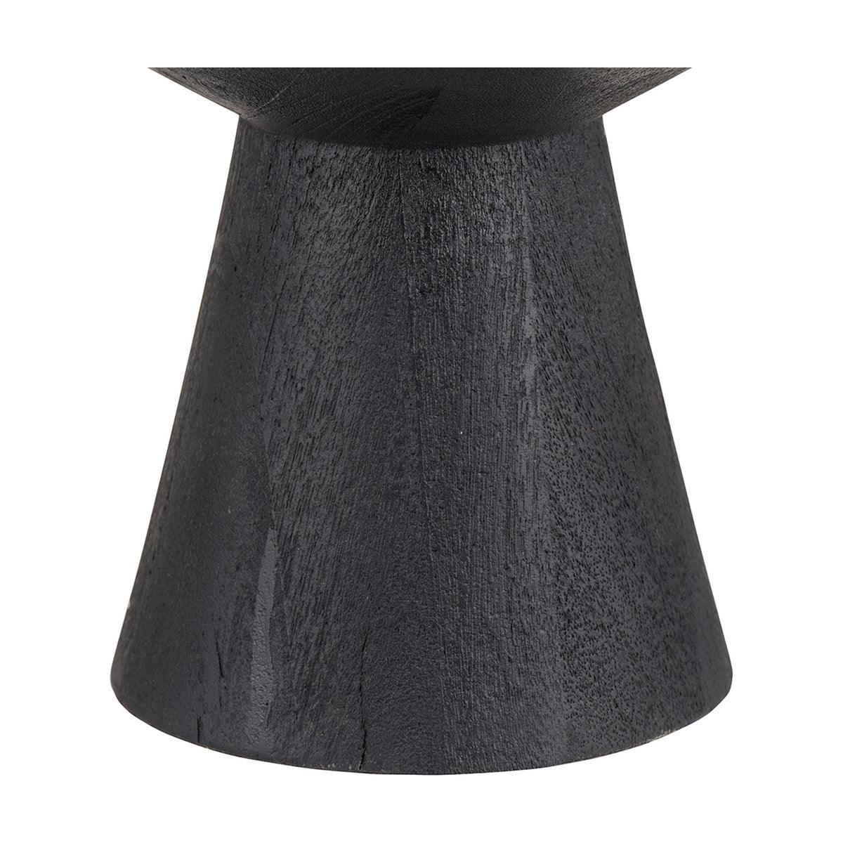 Close-up of the Koa Black Mango table lamp base, 43cm, showing a tapered cone wood base with a dark, textured black finish on a white background.