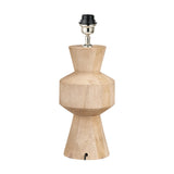 Koa Mango contemporary table lamp base, 43cm, with sculpted geometric wood body in natural finish and chrome fitting, shown on a plain white background.