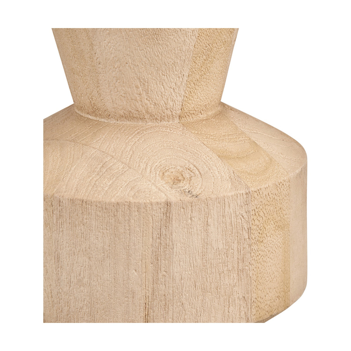 Close-up of the Koa Mango Contemporary Table Lamp Base, 43cm, showing natural wood grain and turned tapered neck detail against a white background.