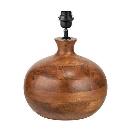 Kiah Brown Oiled Finish Mango Round Table Lamp with Linen Shade
