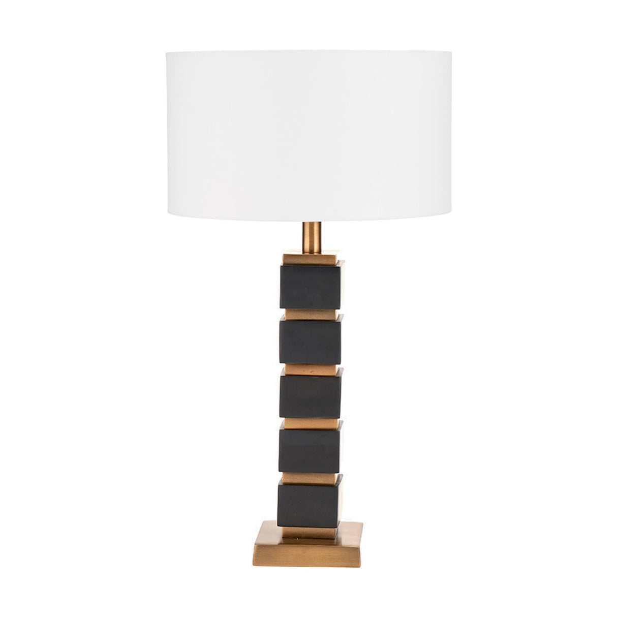 Maximo Matt Black & Antique Brass Cube Table Lamp with Ivory Shade