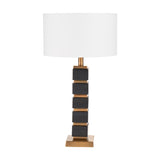 Maximo Matt Black & Antique Brass Cube Table Lamp with Ivory Shade