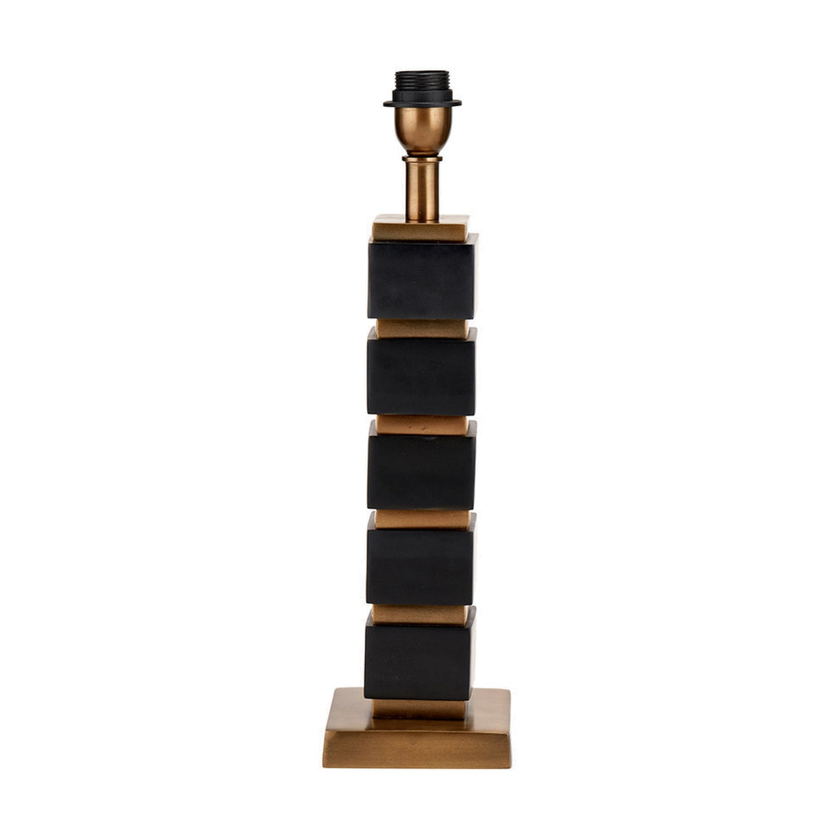Maximo Matt Black & Antique Brass Cube Table Lamp with Ivory Shade