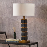 Maximo Matt Black & Antique Brass Cube Table Lamp with Ivory Shade