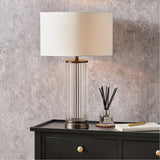 Ciara Clear Glass & Antique Bronze Table Lamp with White Shade