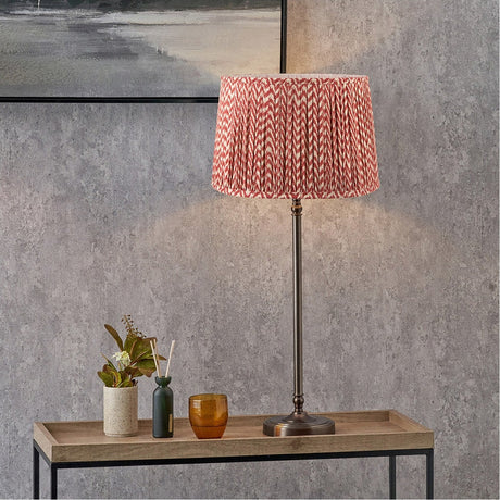 Piero Antique Bronze Candlestick Table Lamp with Red Chevron Shade