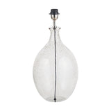 Elysia table lamp base with a curved bubble glass body and brushed silver metal neck and fitting, shown on a plain white background.