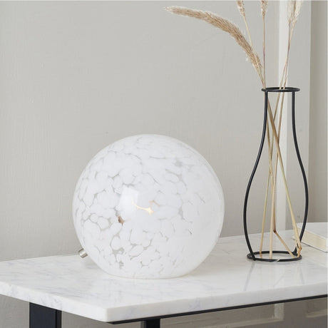 Aurora Speckled White Glass Spherical Table Lamp - 19cm