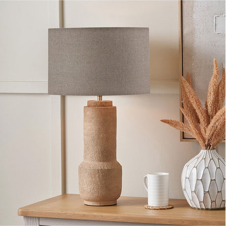 Gaiana Concrete Brown Stoneware Table Lamp with Linen Cylinder Shade