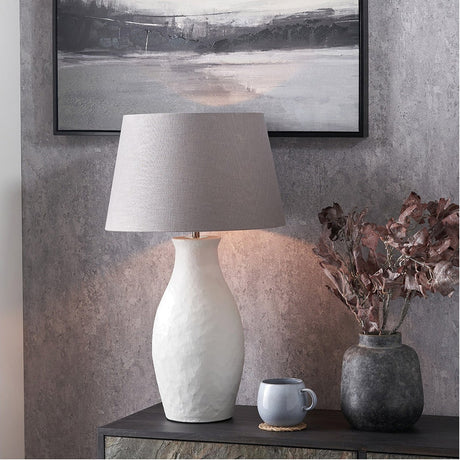 Eirene White Textured Stoneware Table Lamp with Steel Grey Self Shade