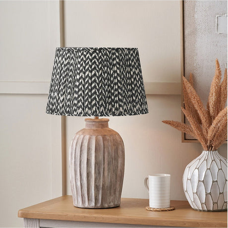 Ambrosia Natural Grooved Stoneware Table Lamp with Black Chevron Shade