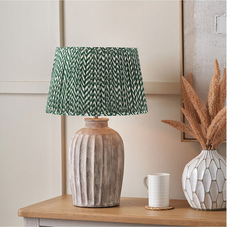 Ambrosia Natural Grooved Stoneware Table Lamp with Forest Green Shade