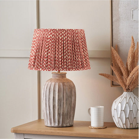 Ambrosia Natural Grooved Stoneware Table Lamp with Red Chevron Shade