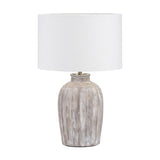 Ambrosia Natural Grooved Stoneware Table Lamp with White Self Shade