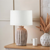 Ambrosia Natural Grooved Stoneware Table Lamp with White Self Shade