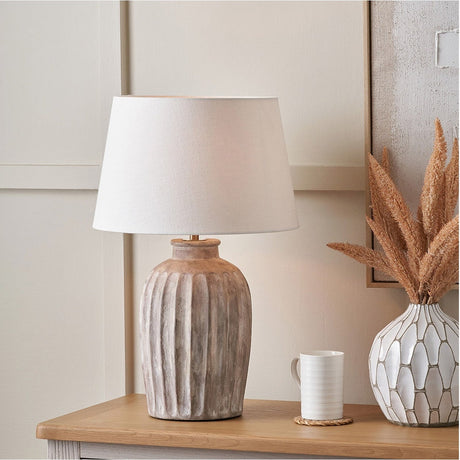 Ambrosia Natural Grooved Stoneware Table Lamp Base - 39cm