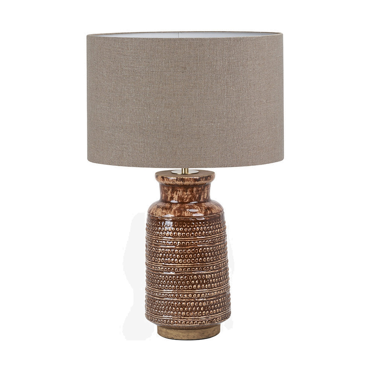 Theano Dot Design Brown Glaze Tall Table Lamp with Linen Shade