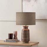 Theano Dot Design Brown Glaze Tall Table Lamp with Linen Shade